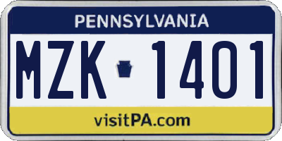 PA license plate MZK1401