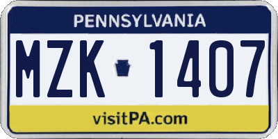 PA license plate MZK1407