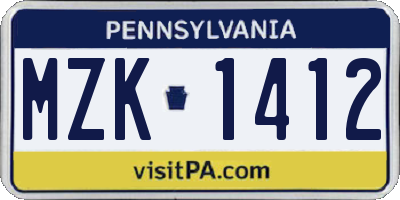 PA license plate MZK1412