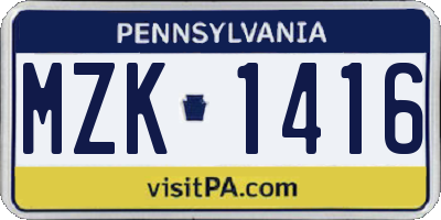 PA license plate MZK1416
