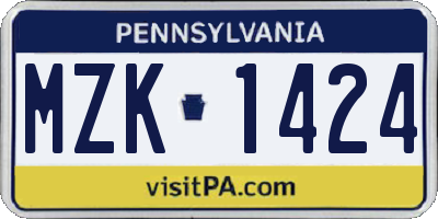PA license plate MZK1424