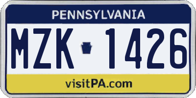 PA license plate MZK1426