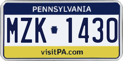 PA license plate MZK1430