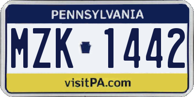PA license plate MZK1442