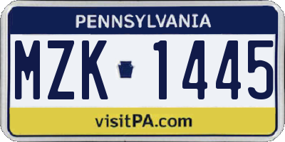 PA license plate MZK1445