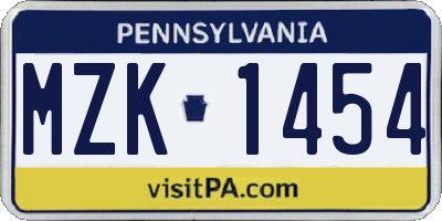 PA license plate MZK1454