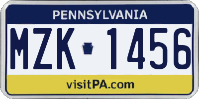 PA license plate MZK1456