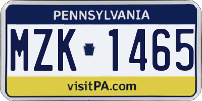PA license plate MZK1465