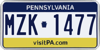 PA license plate MZK1477