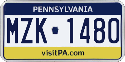 PA license plate MZK1480