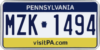 PA license plate MZK1494