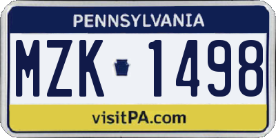 PA license plate MZK1498