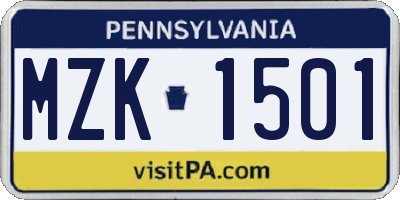 PA license plate MZK1501