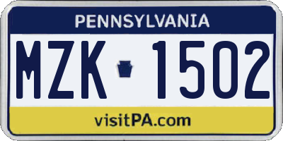 PA license plate MZK1502