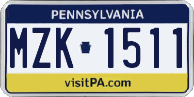 PA license plate MZK1511