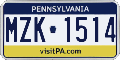PA license plate MZK1514