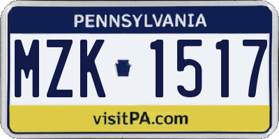 PA license plate MZK1517