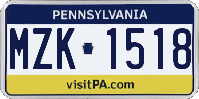 PA license plate MZK1518