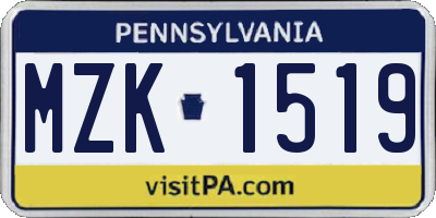 PA license plate MZK1519