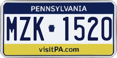 PA license plate MZK1520