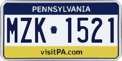 PA license plate MZK1521
