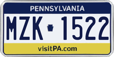 PA license plate MZK1522