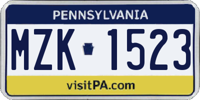 PA license plate MZK1523