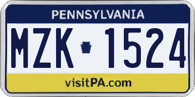 PA license plate MZK1524