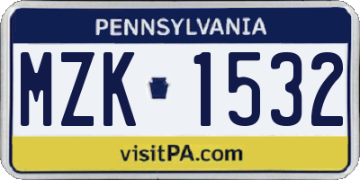 PA license plate MZK1532