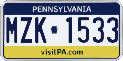 PA license plate MZK1533