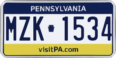 PA license plate MZK1534