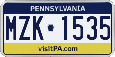 PA license plate MZK1535