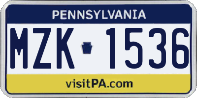 PA license plate MZK1536