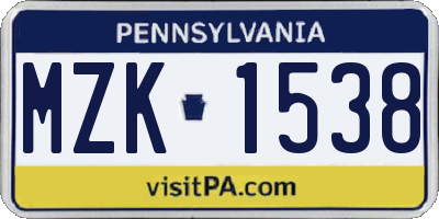 PA license plate MZK1538