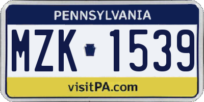 PA license plate MZK1539