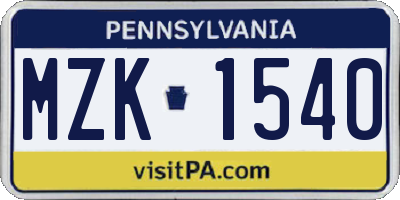 PA license plate MZK1540