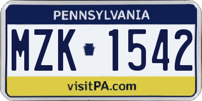 PA license plate MZK1542