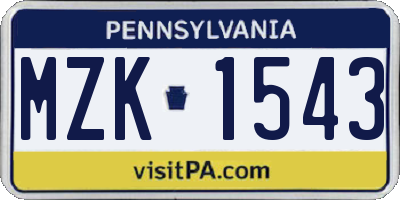 PA license plate MZK1543