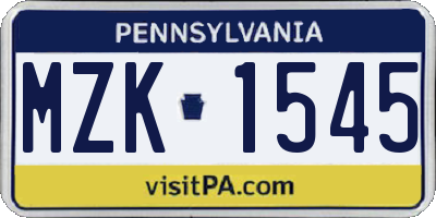 PA license plate MZK1545