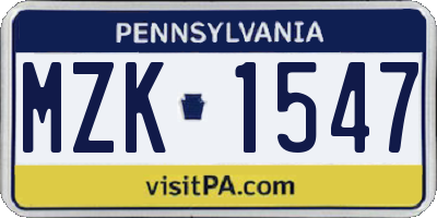 PA license plate MZK1547