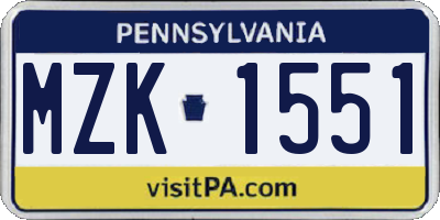 PA license plate MZK1551