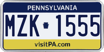 PA license plate MZK1555