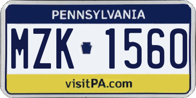 PA license plate MZK1560
