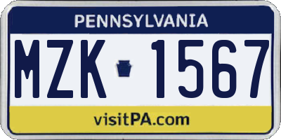PA license plate MZK1567