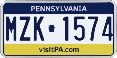 PA license plate MZK1574