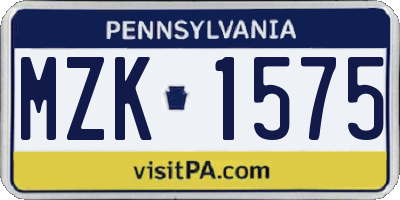 PA license plate MZK1575