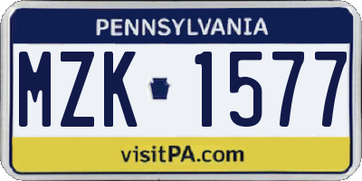 PA license plate MZK1577