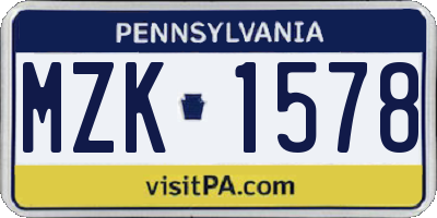 PA license plate MZK1578