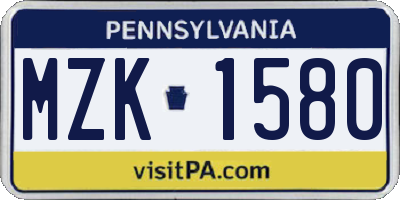 PA license plate MZK1580