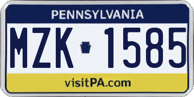 PA license plate MZK1585